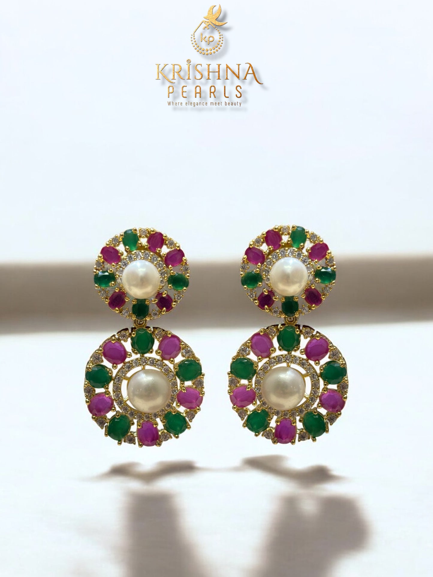 Floral Grace Ruby & Emeralds Pearls Studded Necklace Set