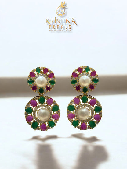 Floral Grace Ruby & Emeralds Pearls Studded Necklace Set