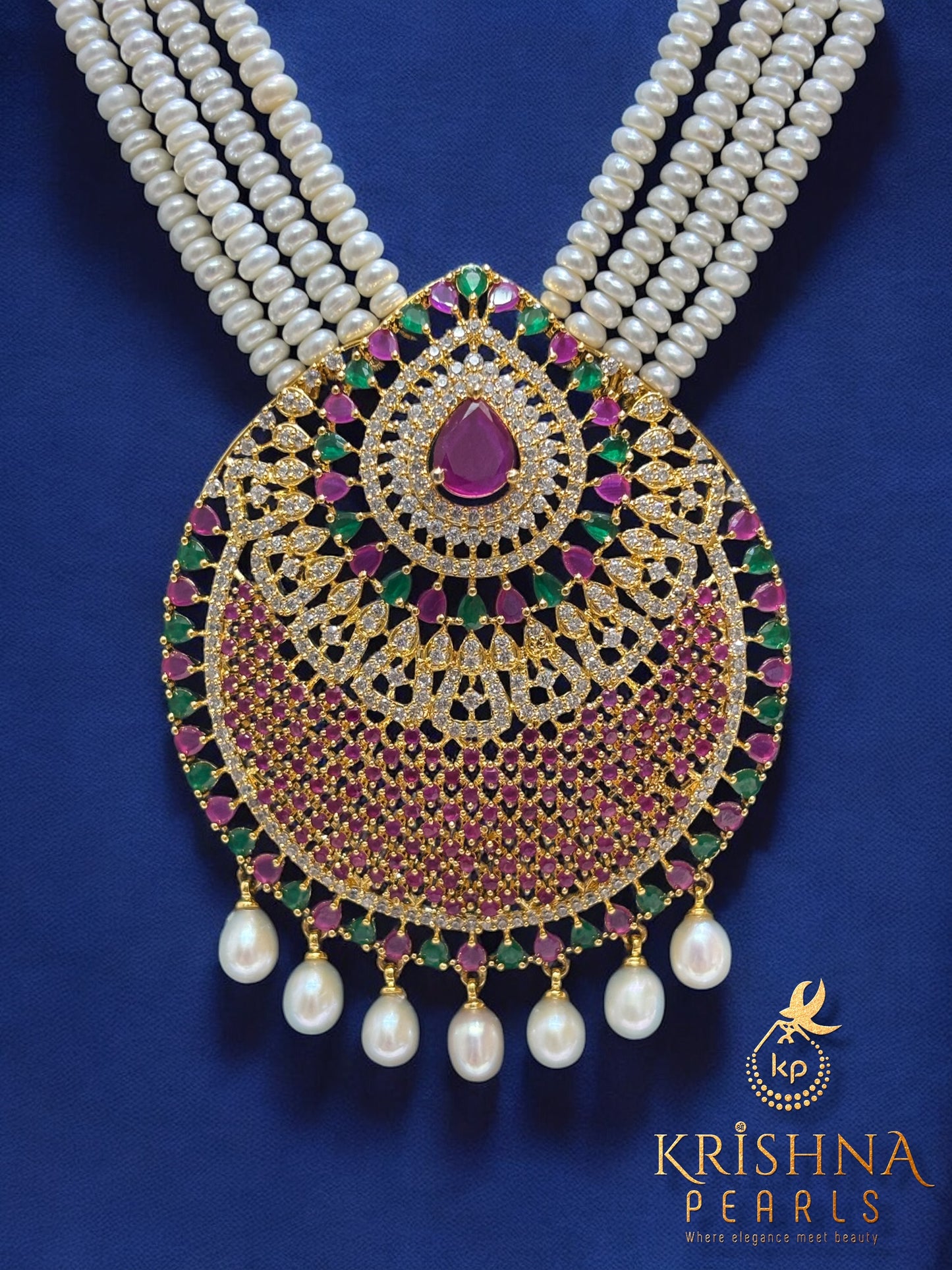 Virasat Ruby & Emerald Studded 4 Strand Pearls Rani Haar