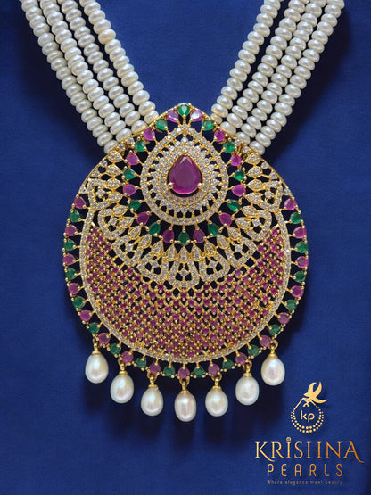 Virasat Ruby & Emerald Studded 4 Strand Pearls Rani Haar