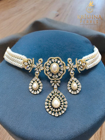 Luxurious Diamond Studded Pearls Choker Set
