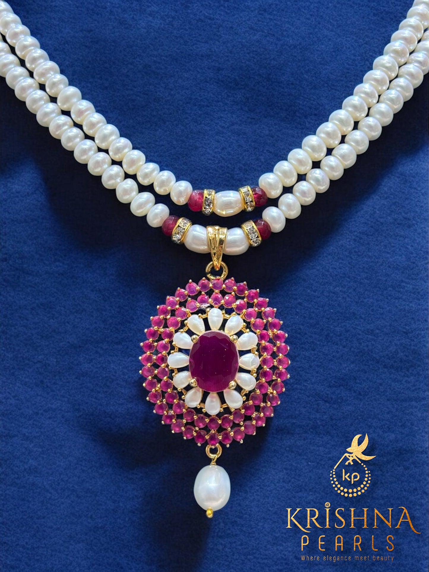 Royal Ruby & Pearls Studded Pearls Necklace Set