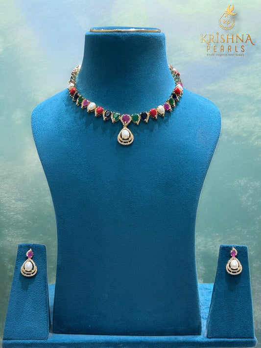 Royal Spectrum Pearl Teardrop Necklace Set