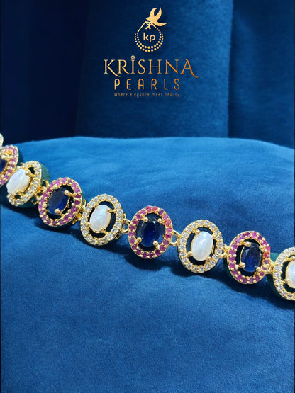 Elegant Blue Sapphire & Ruby With Pearls Studded Necklace Set
