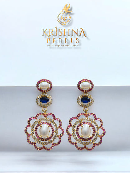 Elegant Blue Sapphire & Ruby With Pearls Studded Necklace Set