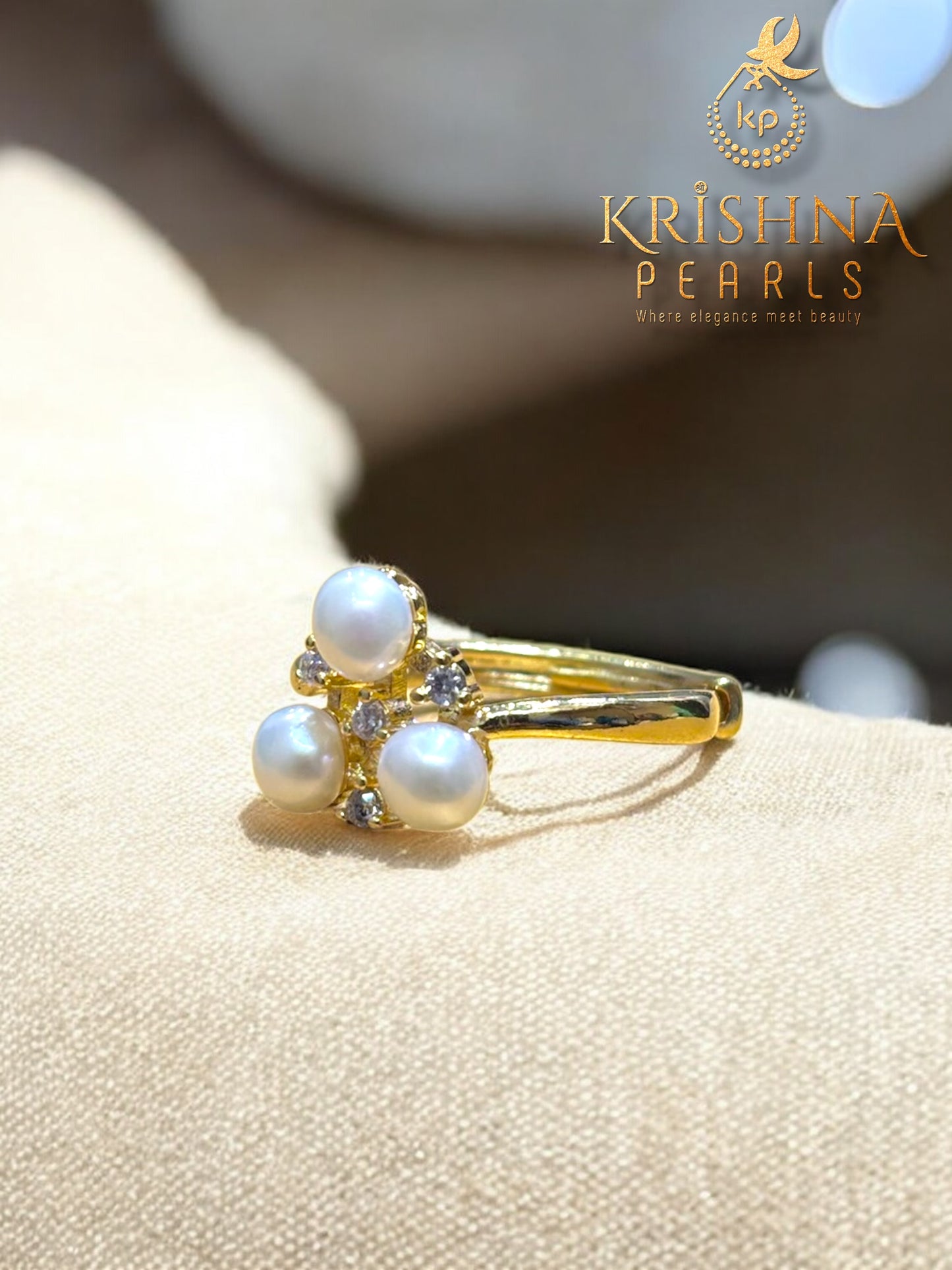 Three Pearls Studded Adjustable Size Finger Ring