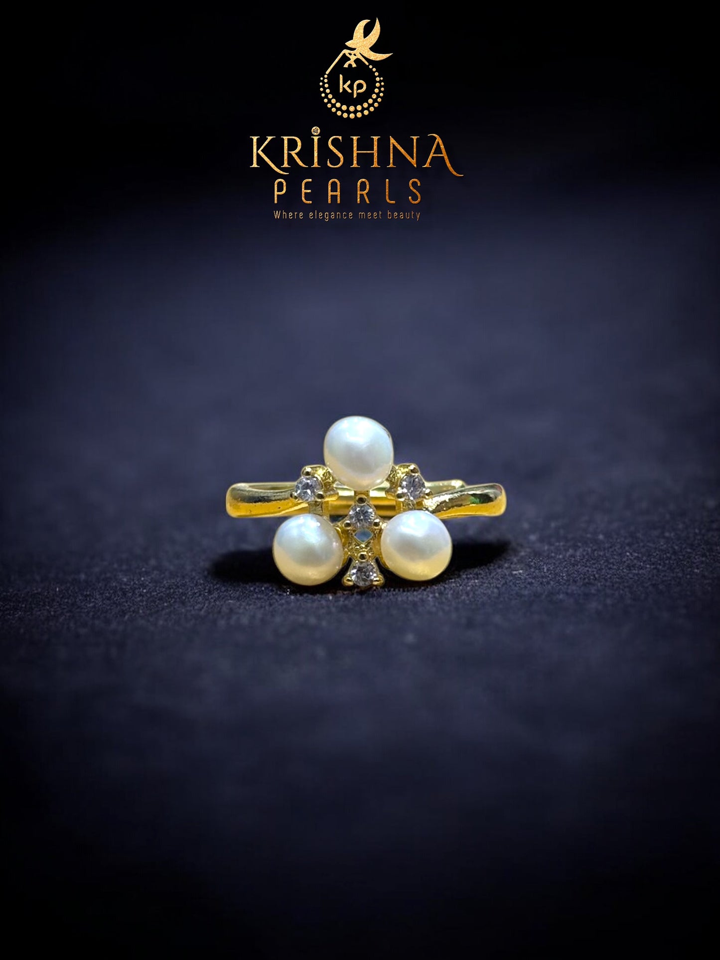 Three Pearls Studded Adjustable Size Finger Ring