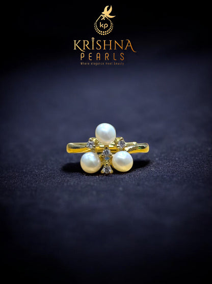 Three Pearls Studded Adjustable Size Finger Ring
