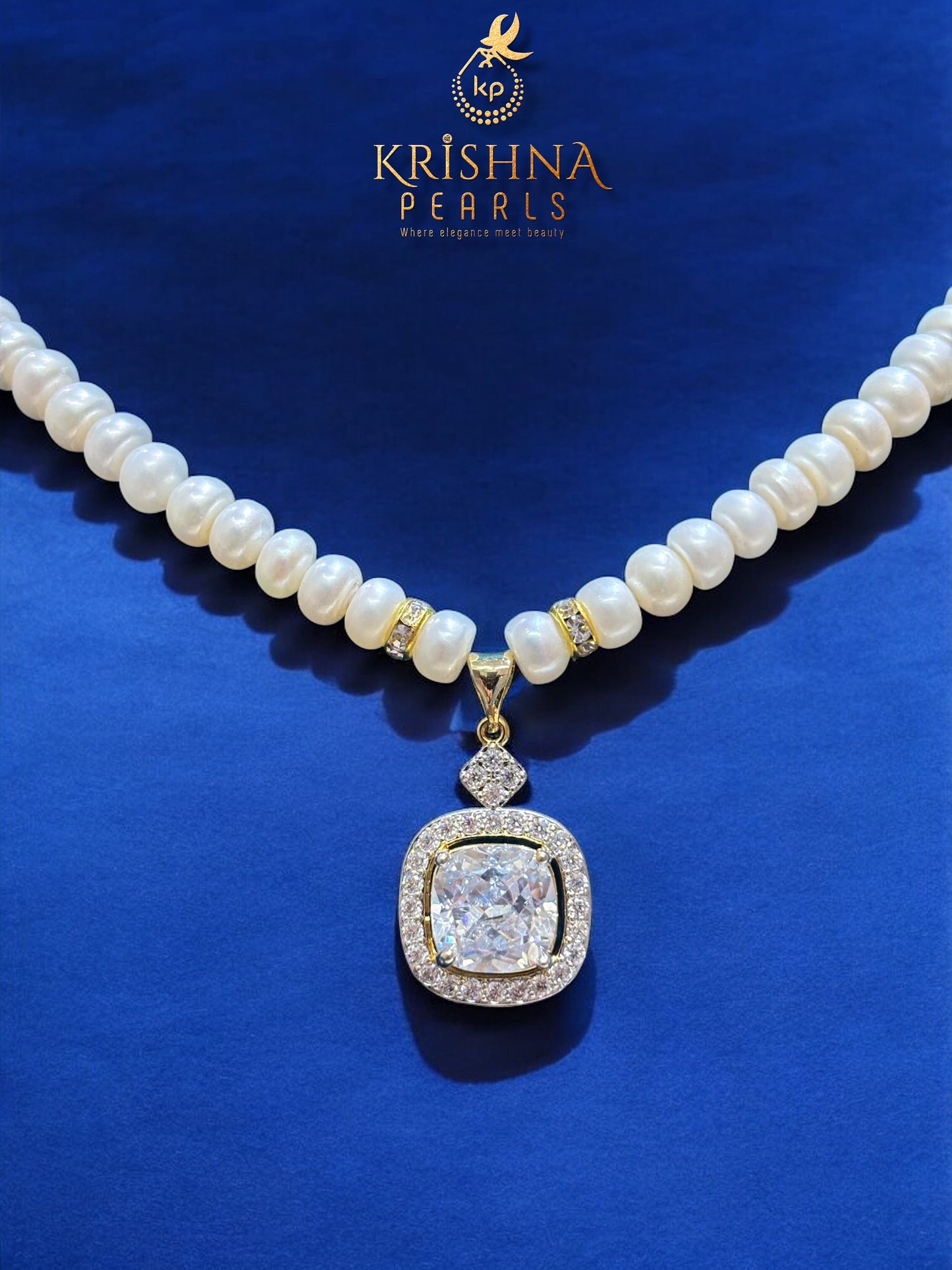 Adorable Diamond Studded Pearls Necklace Set