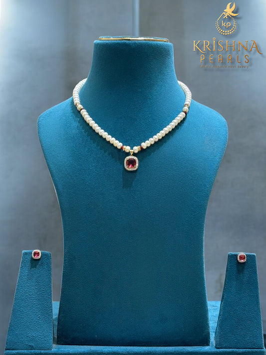 Lustrous Ruby Studded Pearls Set
