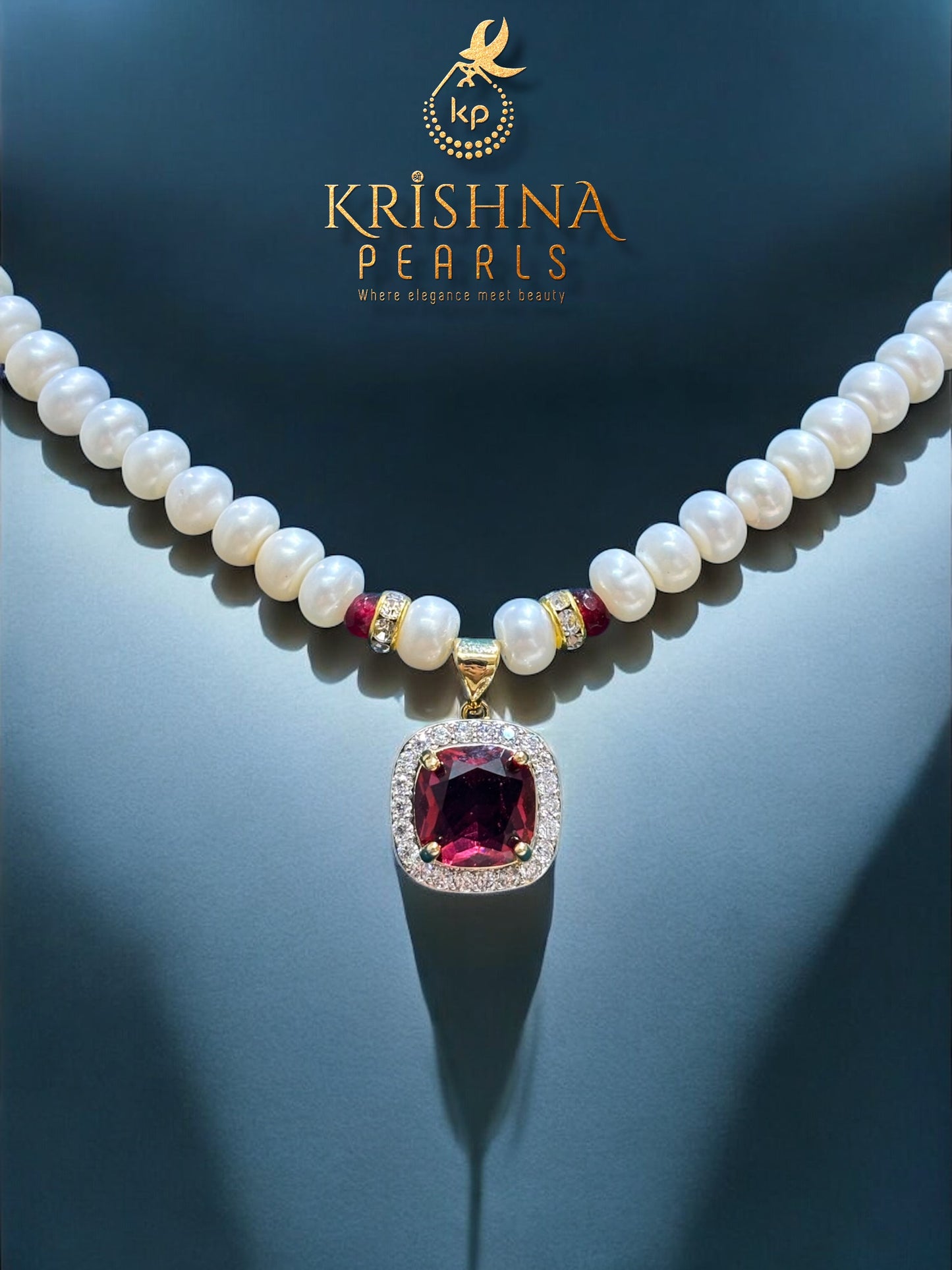 Lustrous Ruby Studded Pearls Set