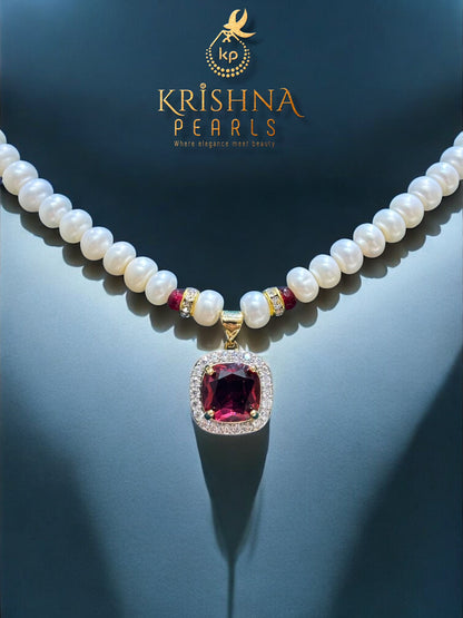 Lustrous Ruby Studded Pearls Set