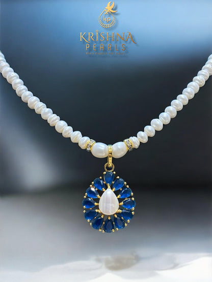 Azure Blue Floret With Pearls Necklace