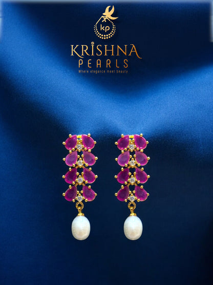 Designer Ruby & Zircon Studded Pearl Necklace Set