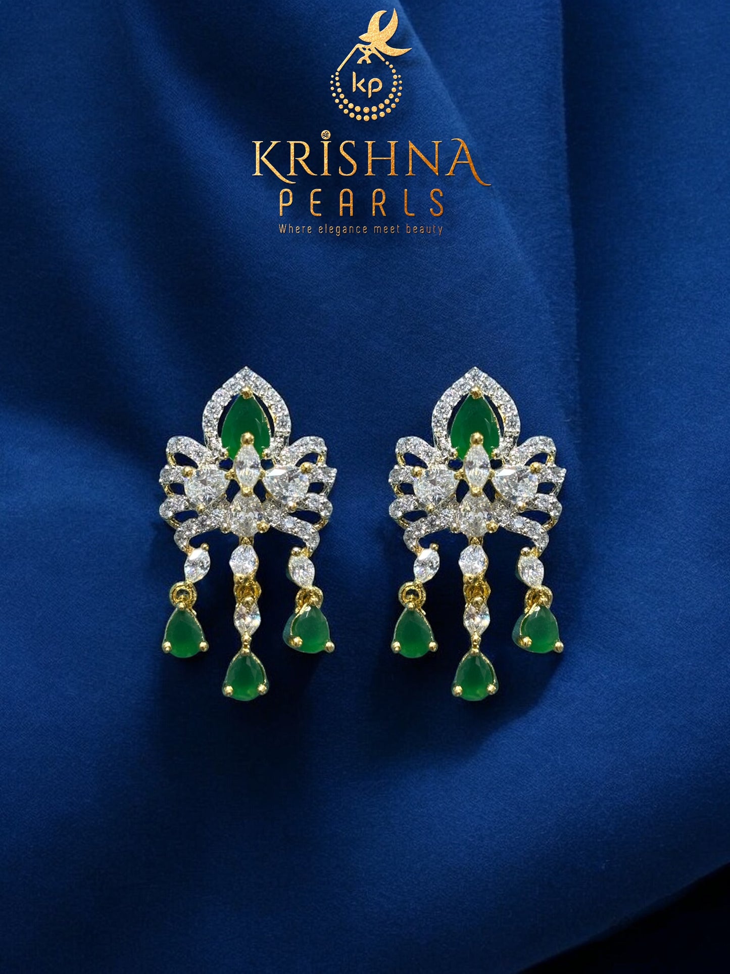 Designer Emerald And Zircon Studded Pearls Choker Set