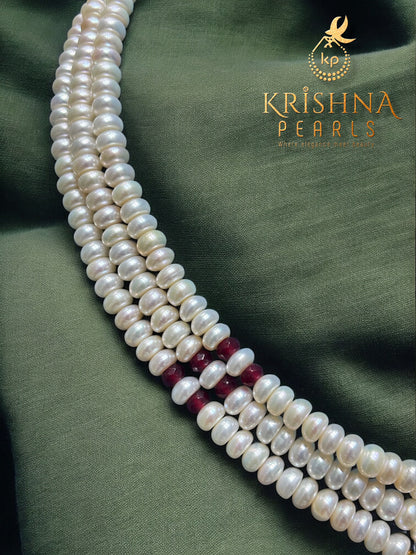 Designer Ruby Studded Three Row Pearls Choker Set
