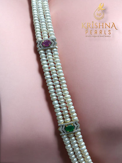 Designer Ruby and Emerald Studded Pearls Long Necklace Set