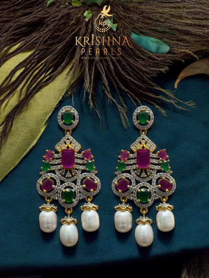 Designer Ruby and Emerald Studded Pearls Long Necklace Set