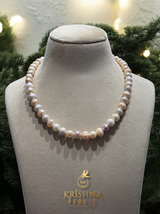 Adorable MultiShades Of Pink 10mm Pearls Necklace Set