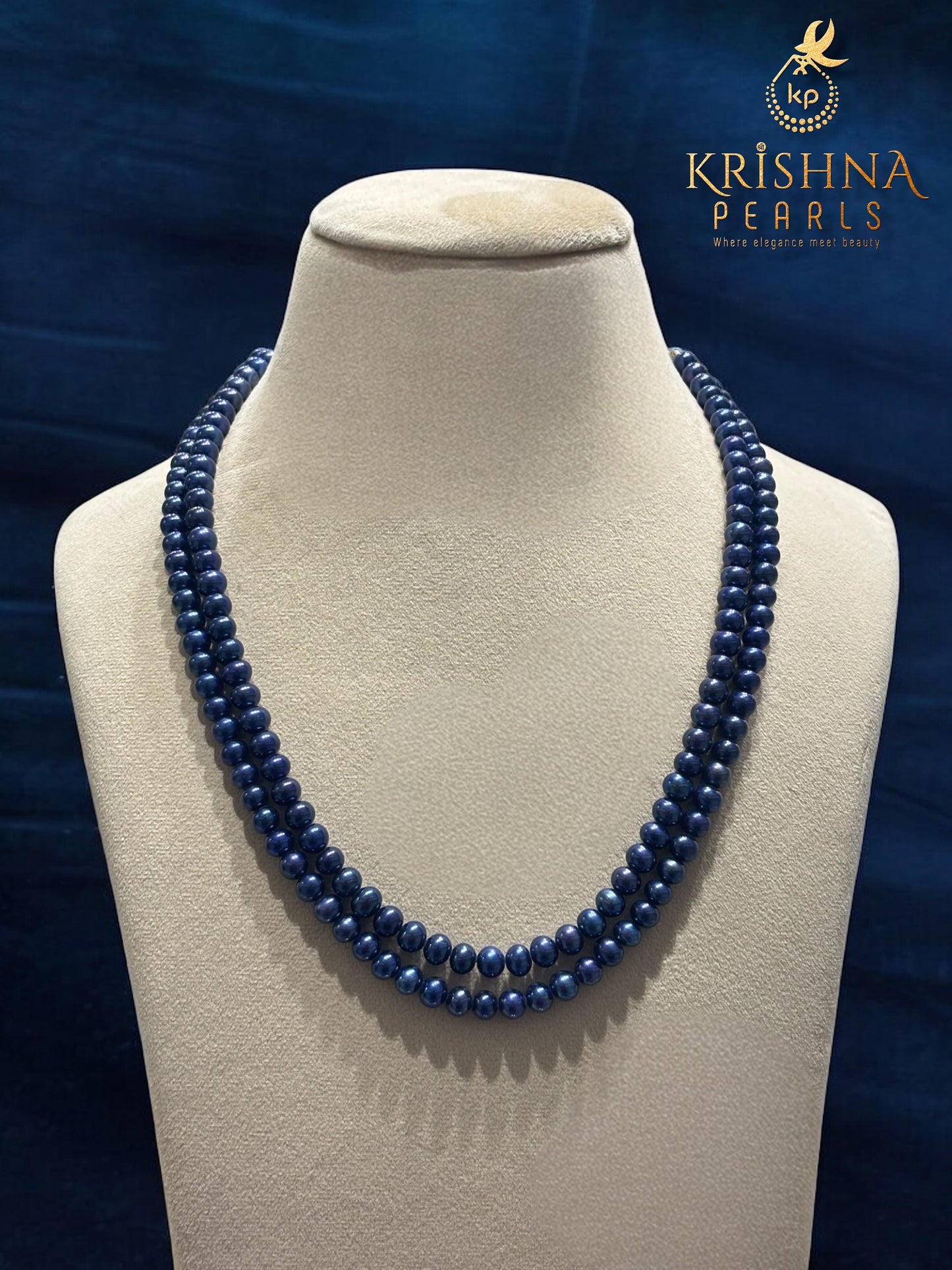 Beautiful Black & Peacock Shade Double Layer Pearls Necklace