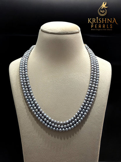 Charcoal Grace Triple Strand Pearls Necklace