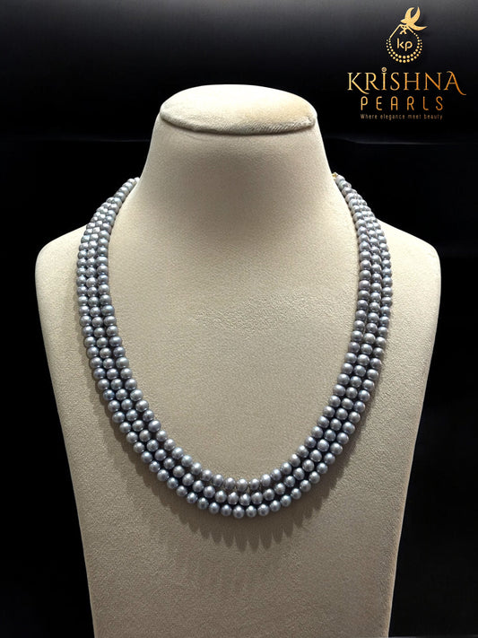 Charcoal Grace Triple Strand Pearls Necklace