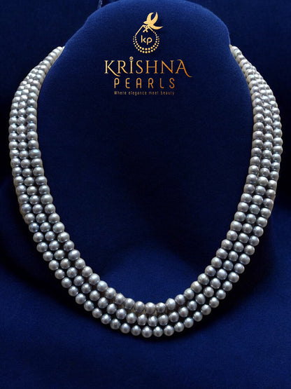 Charcoal Grace Triple Strand Pearls Necklace