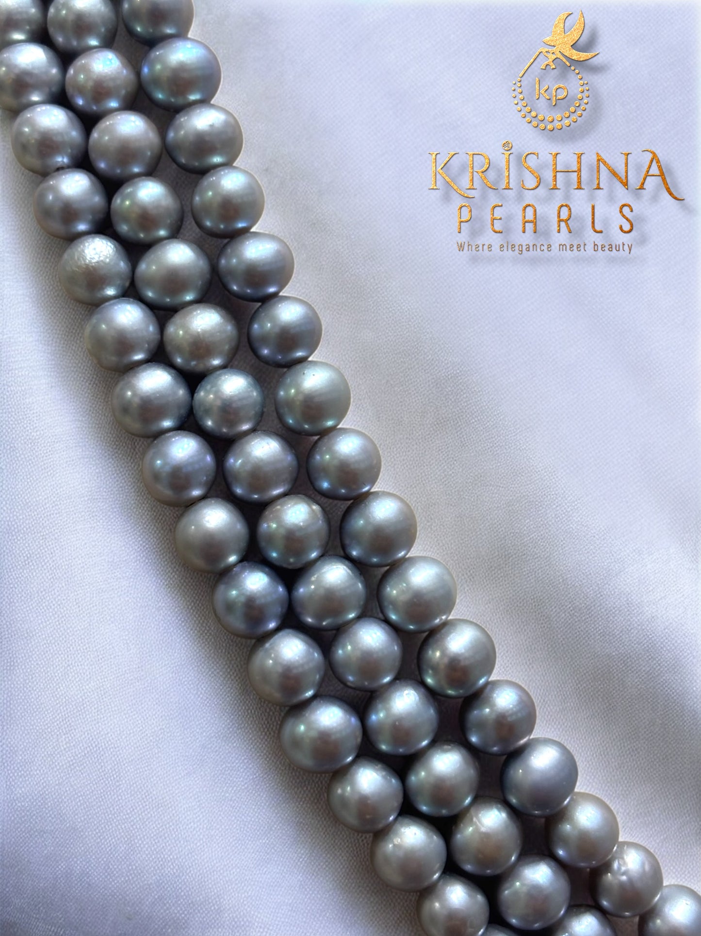 Charcoal Grace Triple Strand Pearls Necklace