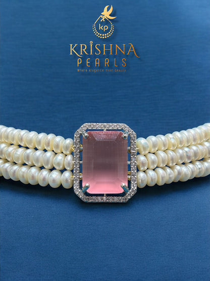 Designer Three Row Choker Pink Pendant Set