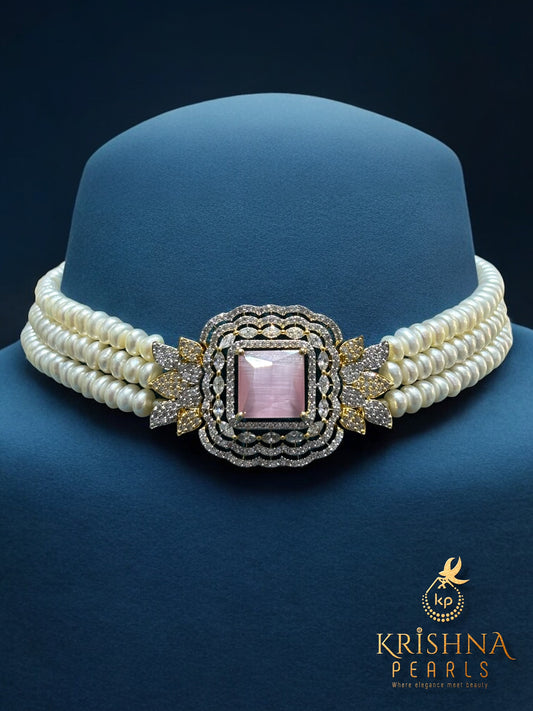 Eternal Rose Quartz & Pearls Choker set