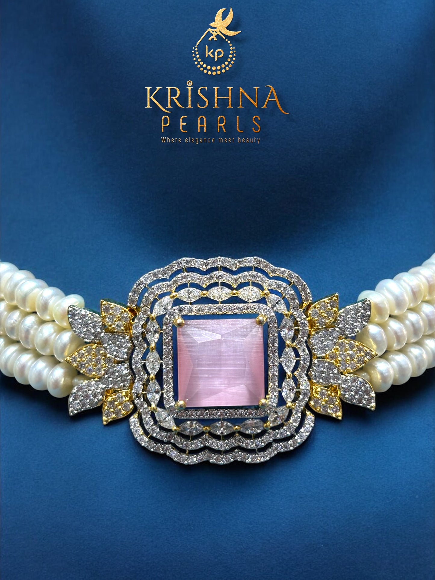 Eternal Rose Quartz & Pearls Choker set