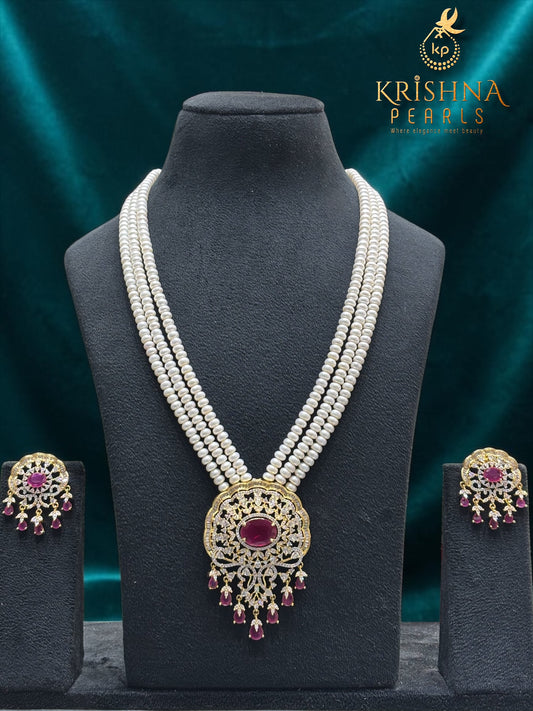 Beautiful Ruby & Pearl Studded Necklace Set