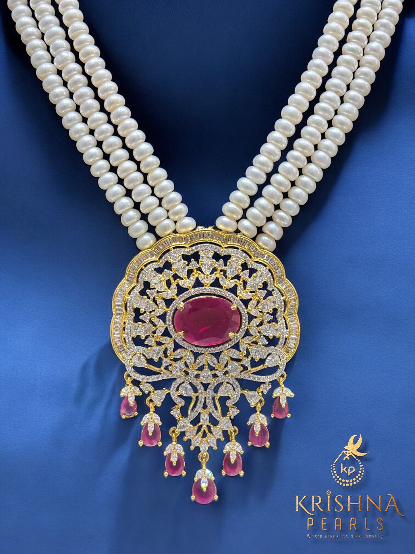 Beautiful Ruby & Pearl Studded Necklace Set