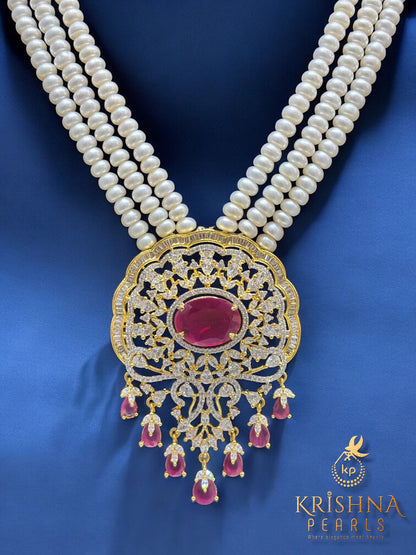 Beautiful Ruby & Pearl Studded Necklace Set