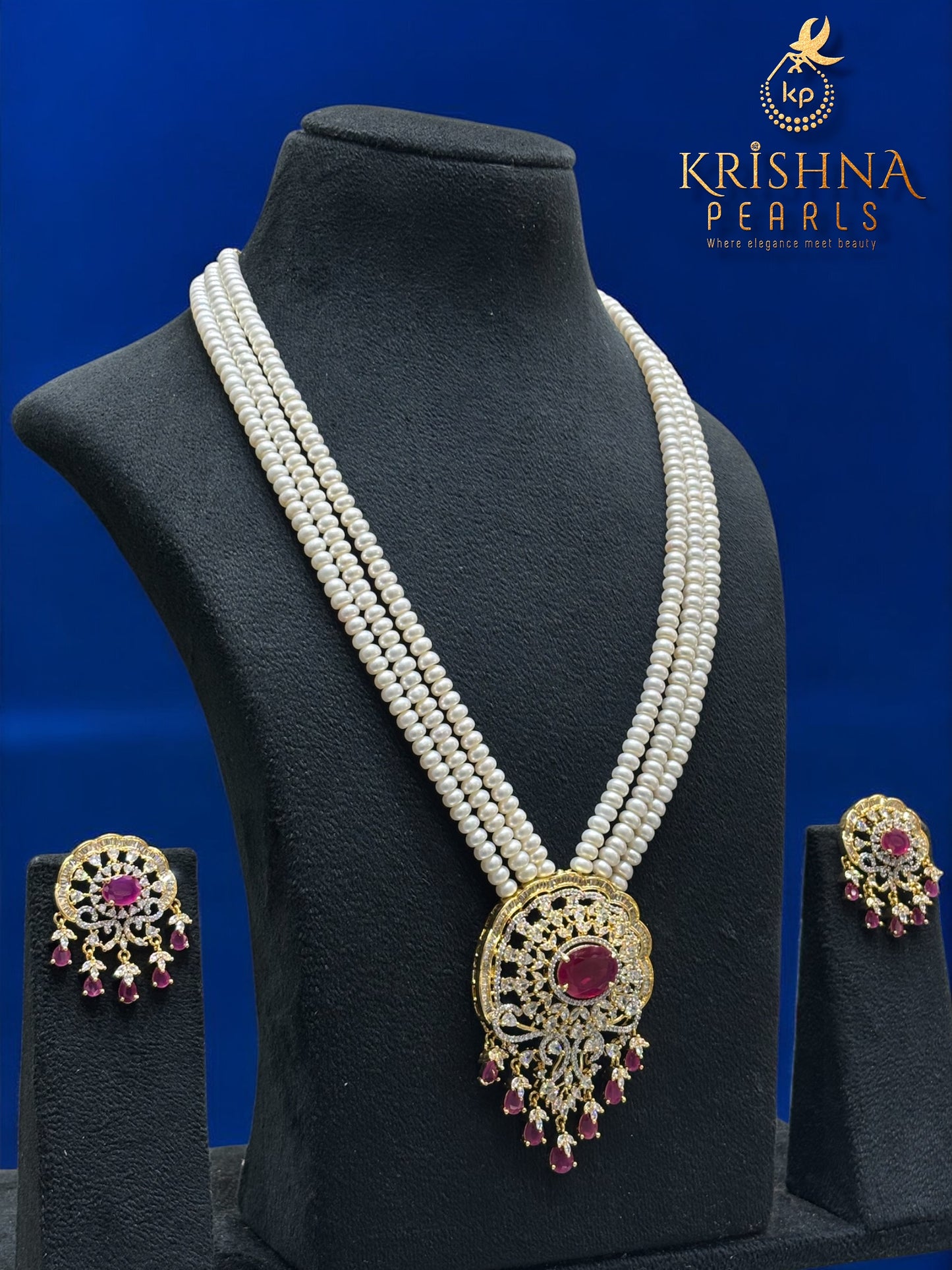 Beautiful Ruby & Pearl Studded Necklace Set