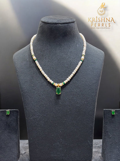 Adorable Green Stoned Studded Pearl Necklace Set