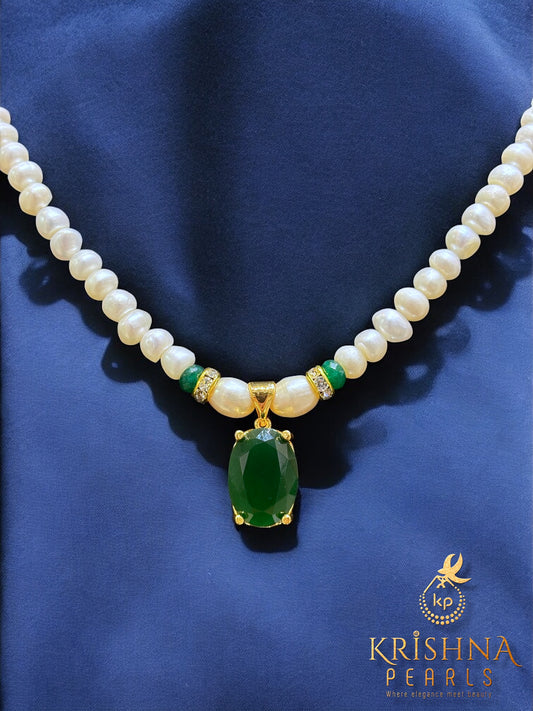 Adorable Green Stoned Studded Pearl Necklace Set