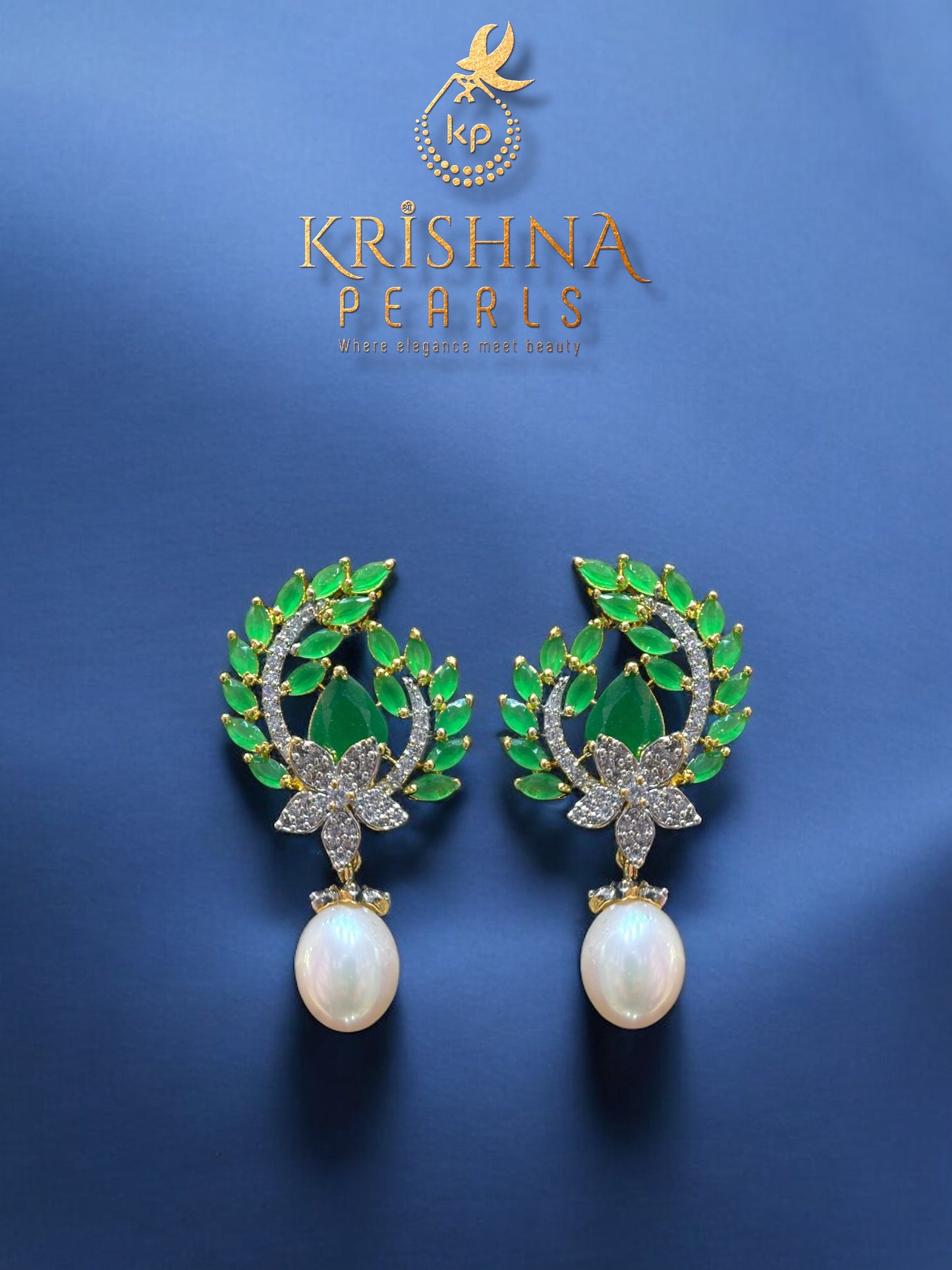 Designer Two Rows Pearl and Emerald Necklace and Bangles Complete Set