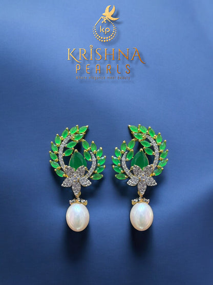 Designer Two Rows Pearl and Emerald Necklace and Bangles Complete Set