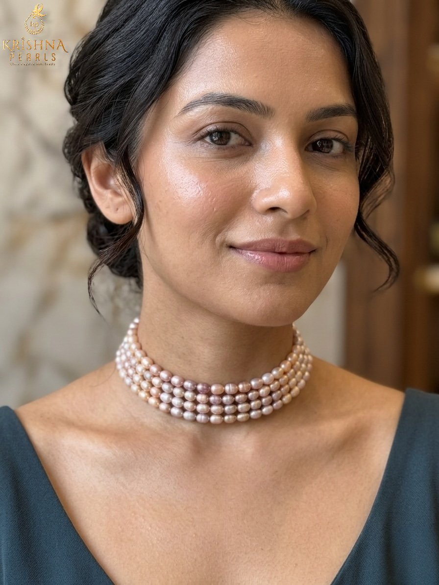 Beautiful White & Pink Multi Shades Pearls Choker Set
