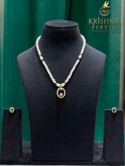 Elegant Green Stone Studded Pearls Necklace Set