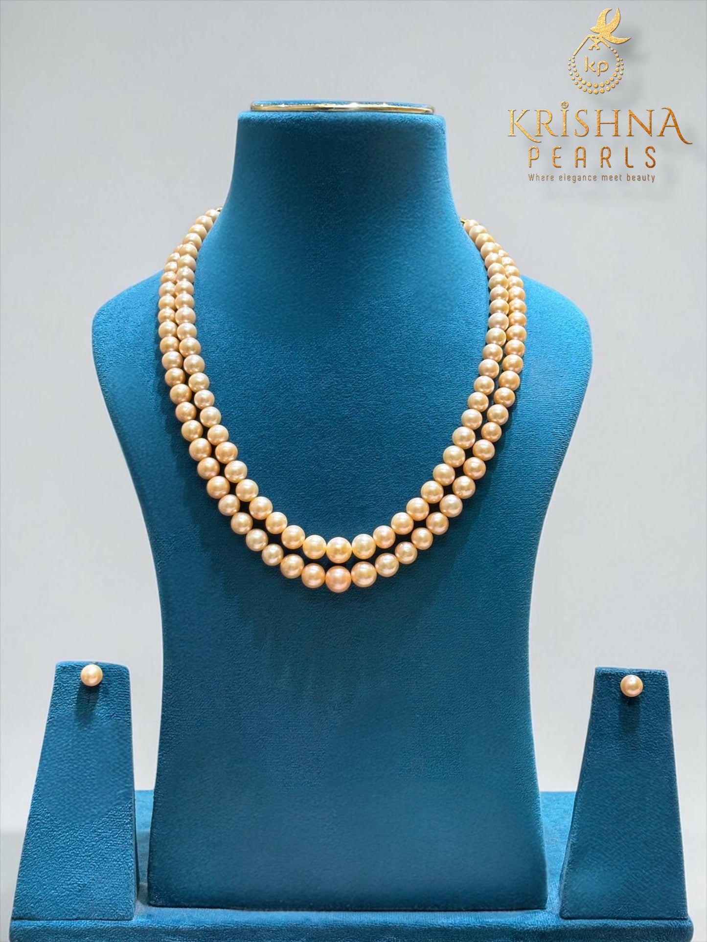 Premium Quality Graduated Peach Pink Pearl Double Layer Necklace Set AAA