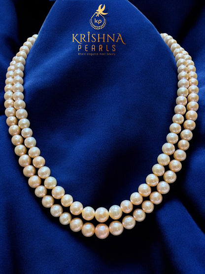 Premium Quality Graduated Peach Pink Pearl Double Layer Necklace Set AAA