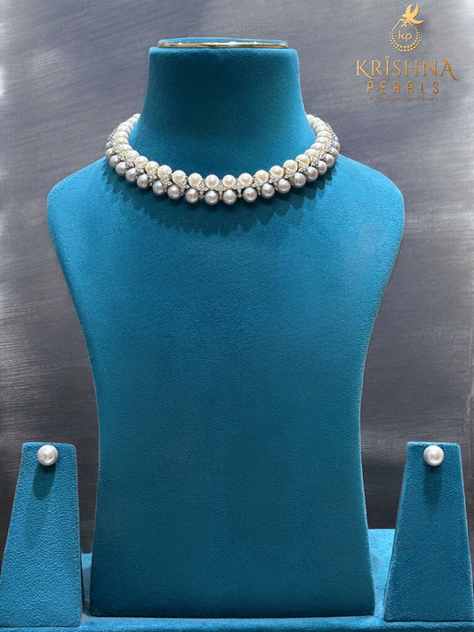 Twilight Radiance White & Grey Pearls Necklace Set
