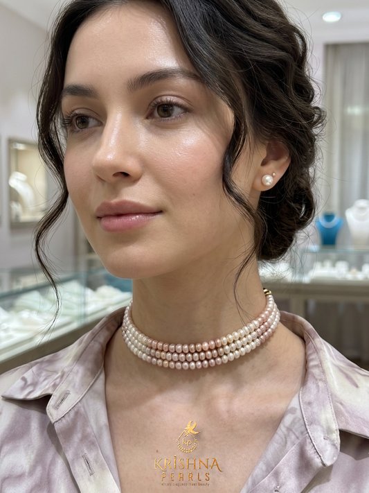 Beautiful Pink & White Pearls Choker Set