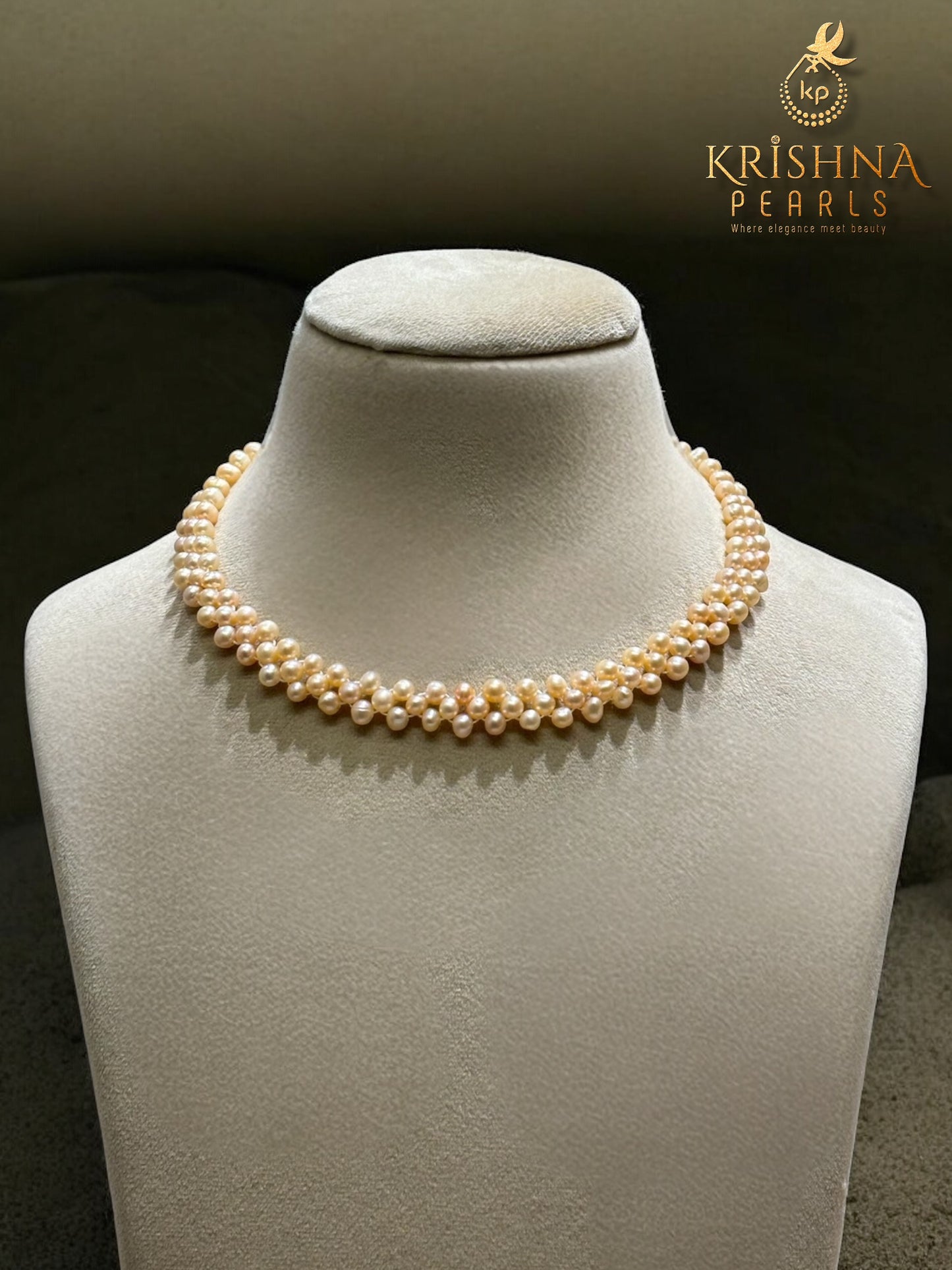 Peach Pink Pearls Hand Woven  Necklace Set