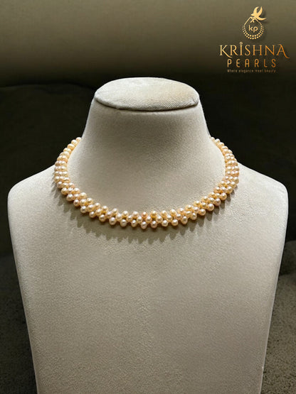 Peach Pink Pearls Hand Woven  Necklace Set