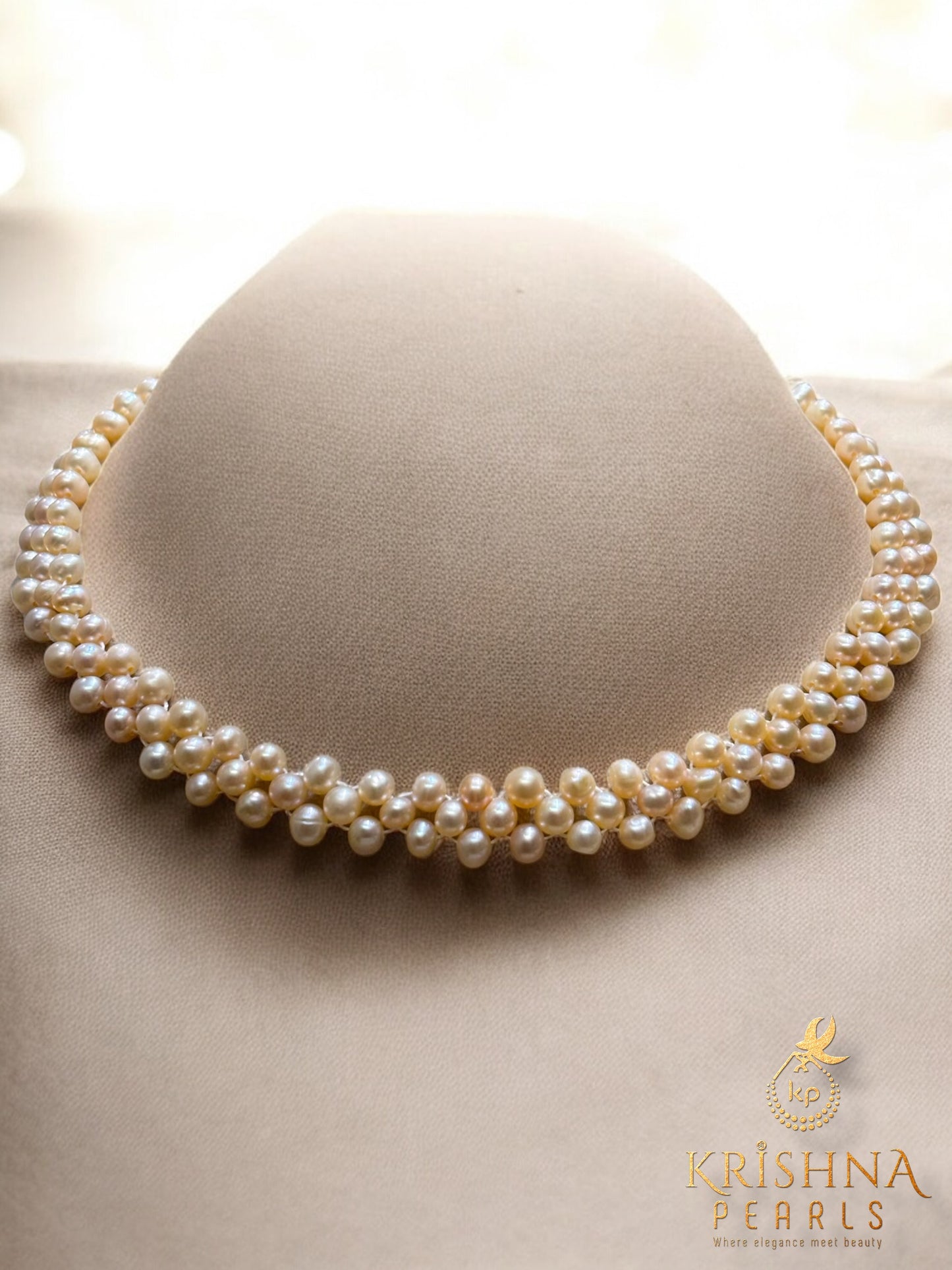 Peach Pink Pearls Hand Woven  Necklace Set