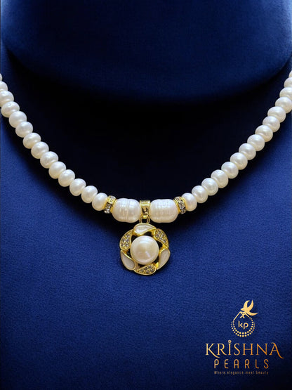 Beautiful Blossom Pearls Combo Set ( Single Line Pendent Set With Finger Ring )