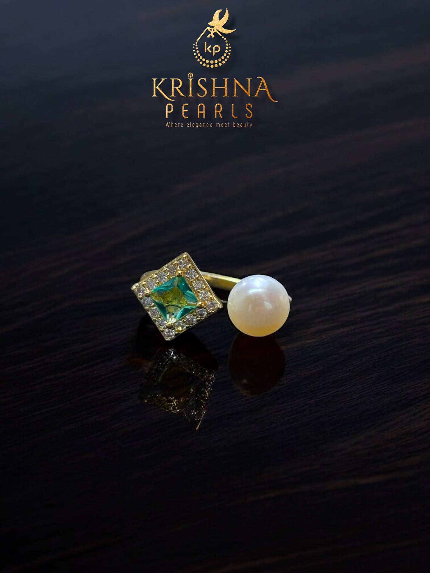 Elegant Emerald Studded Pearls Combo Set ( Single Line Pendent Set With Finger Ring )